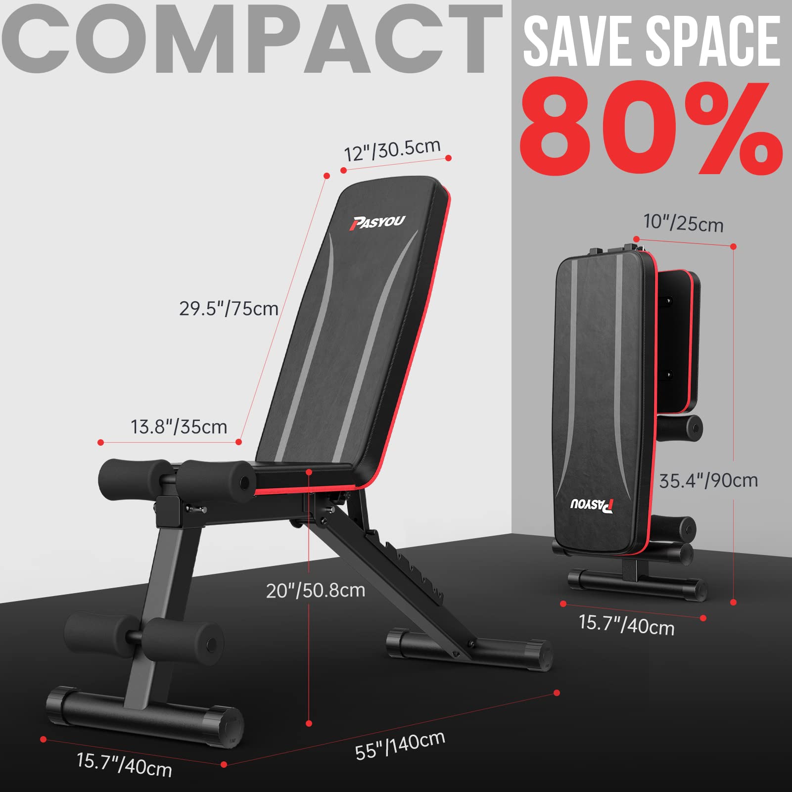 PASYOU Adjustable Weight Bench Foldable Incline & Decline Full Body Strength Training