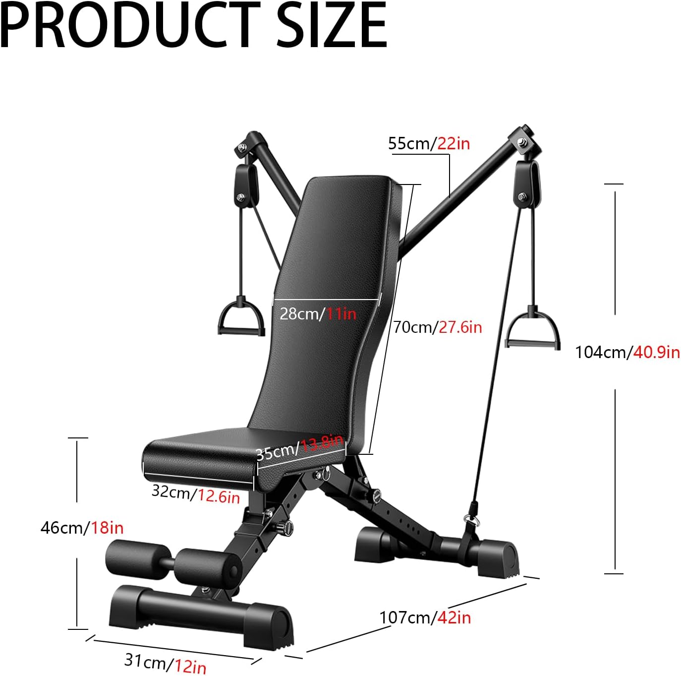 Adjustable Weight Bench 500KG Capacity Foldable Incline Flat Decline with Resistance Rope 13-in-1