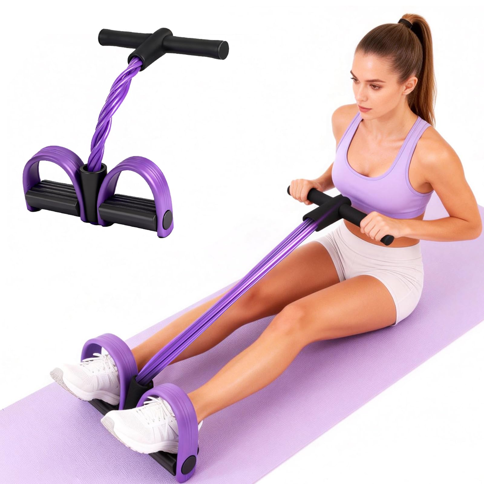 FateFan Multifunction Tension Rope, 6-Tube Elastic Yoga Pedal Puller Resistance Band, Natural Latex Tension Rope Fitness Equipment, for Abdomen/Waist/Arm/Leg Stretching Slimming Training (Purple)