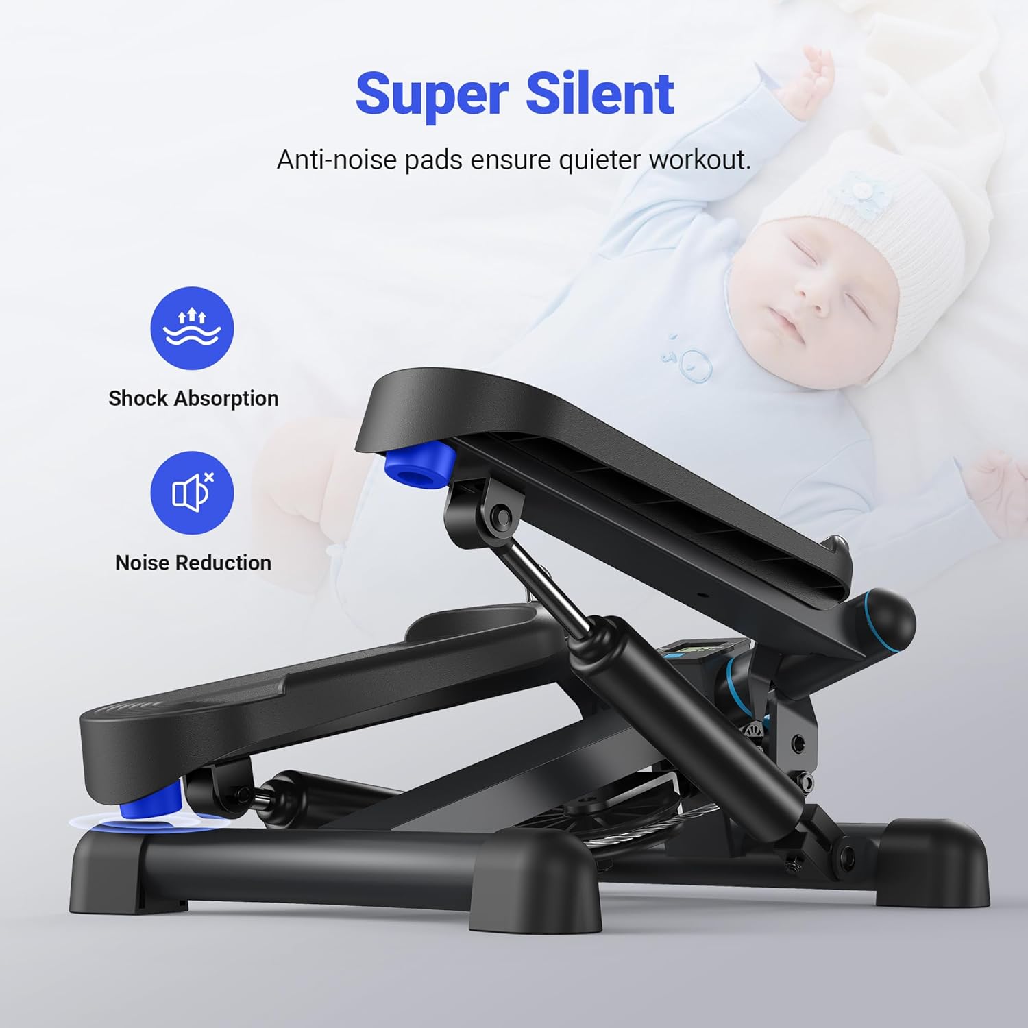 MERACH Mini Stepper Machine 150KG Capacity with Resistance Bands Stair Step Exercise Equipment