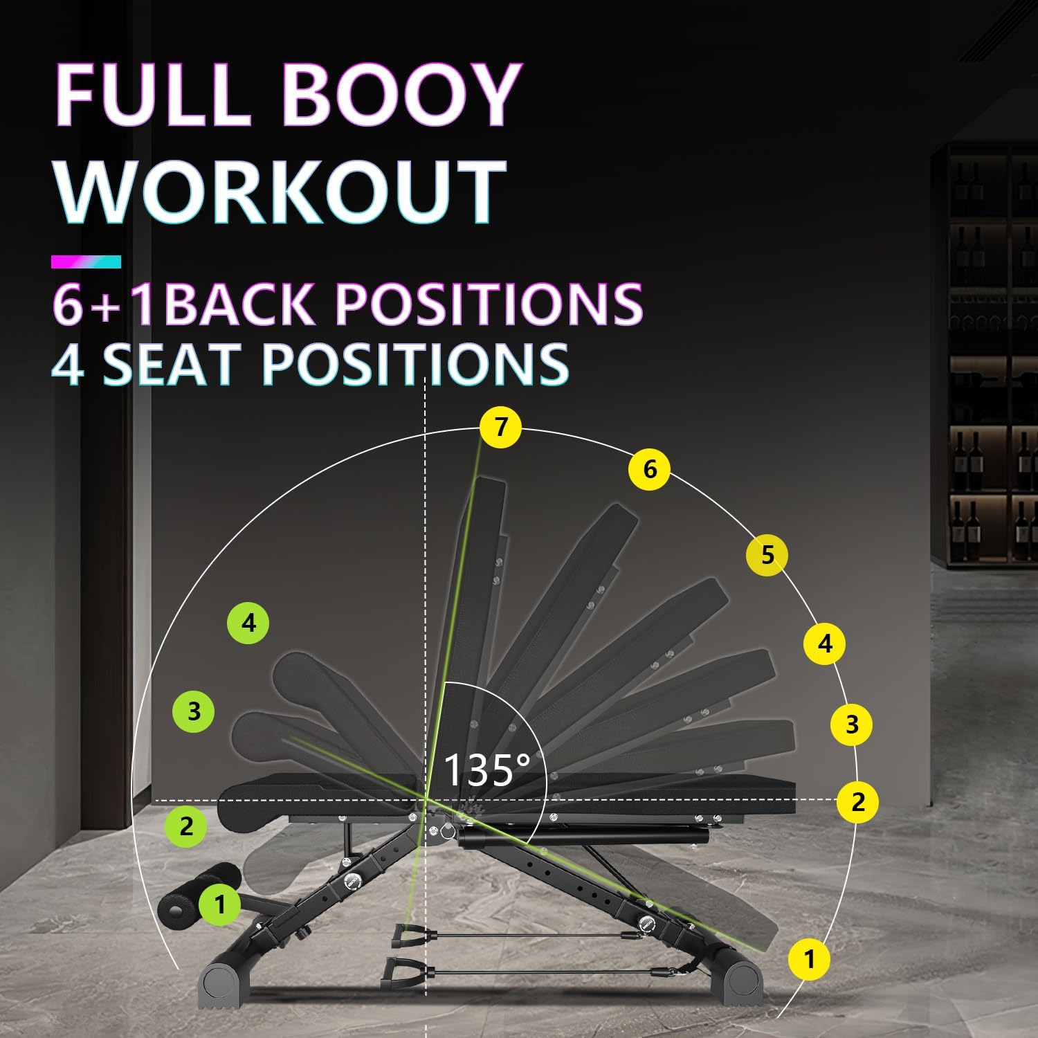 Adjustable Weight Bench 500KG Capacity Foldable Incline Flat Decline with Resistance Rope 13-in-1