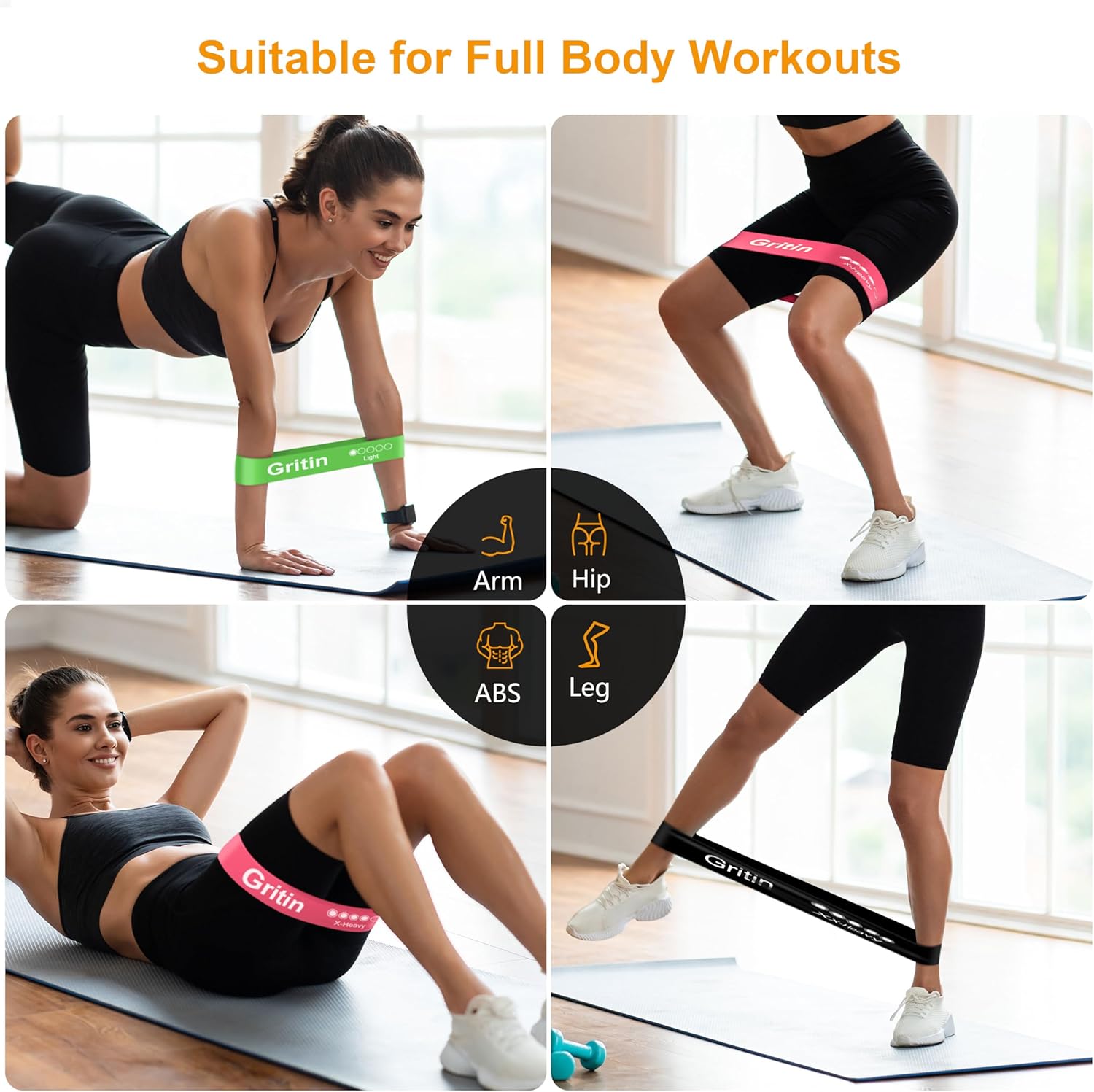 Gritin Resistance Bands Set of 5 Loop Bands with Carrying Case Fitness Exercise Training