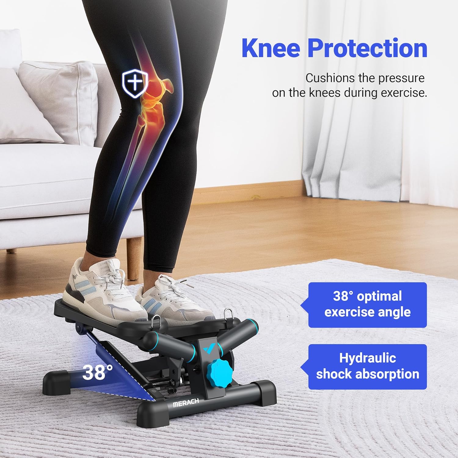 MERACH Mini Stepper Machine 150KG Capacity with Resistance Bands Stair Step Exercise Equipment