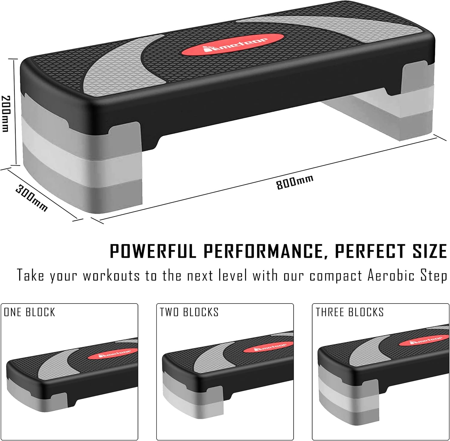 METEOR Aerobic Step Platform 3-Level Adjustable Stepper 200kg Capacity Non-Slip Surface Cardio Training