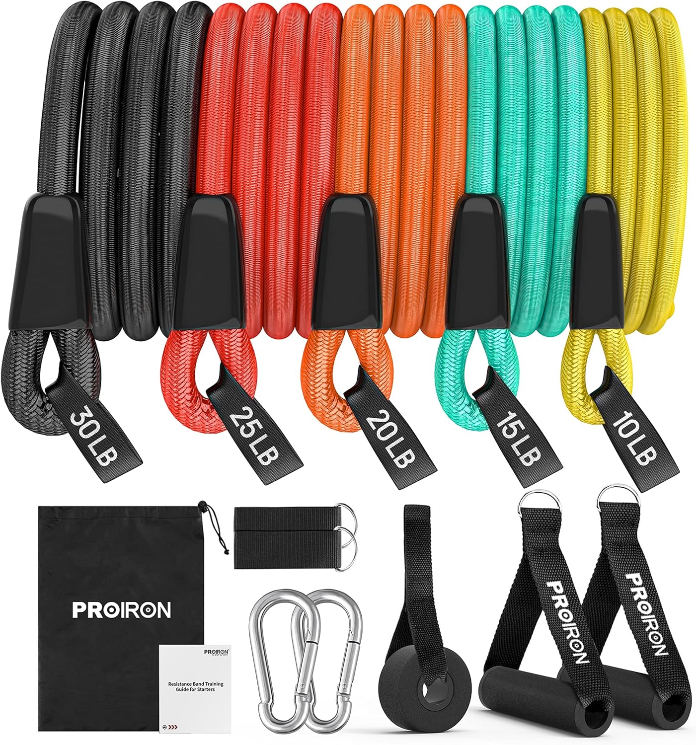 PROIRON Resistance Bands Set 14 Pieces Anti-Snap Resistance Band Exercise with Handles, Door Anchor, Ankle Straps, Training Manual and Carrying Bag