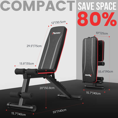 PASYOU Adjustable Weight Bench Foldable Incline & Decline Full Body Strength Training