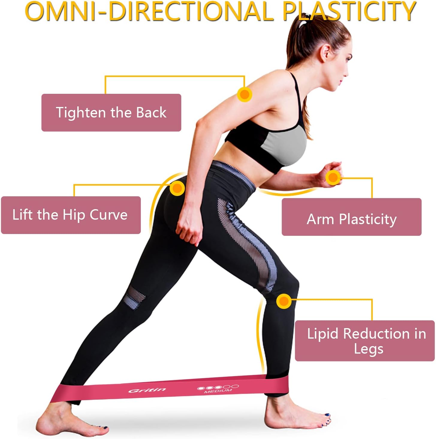 Gritin Resistance Bands Set of 5 Loop Bands with Carrying Case Fitness Exercise Training