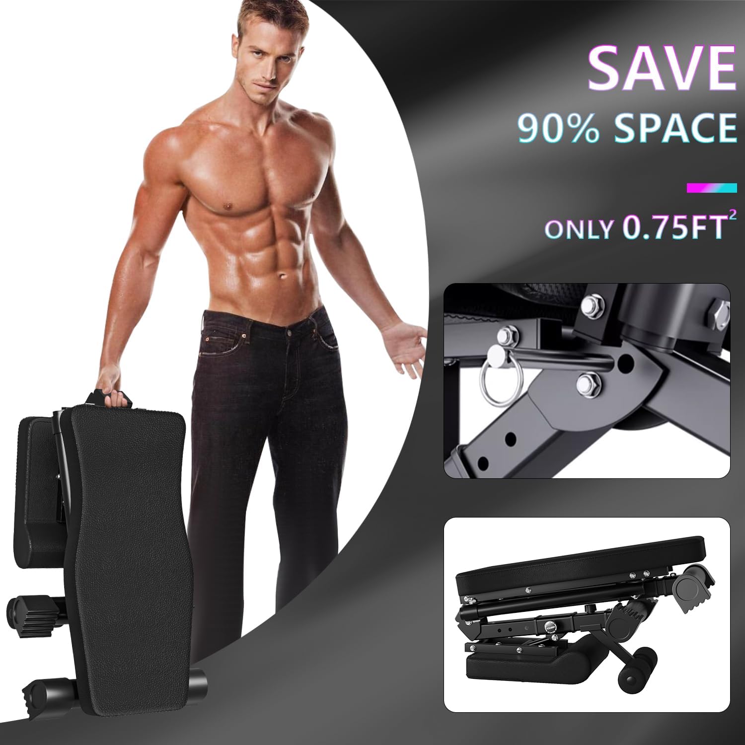 Adjustable Weight Bench 500KG Capacity Foldable Incline Flat Decline with Resistance Rope 13-in-1