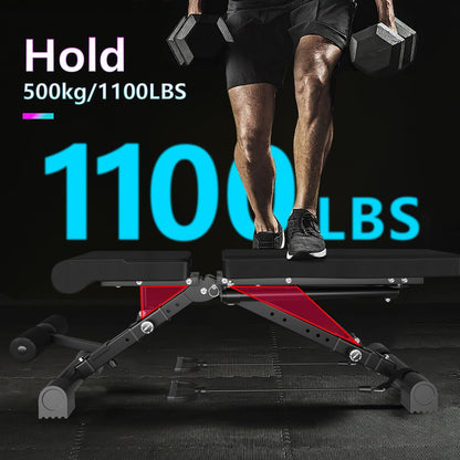 Adjustable Weight Bench 500KG Capacity Foldable Incline Flat Decline with Resistance Rope 13-in-1