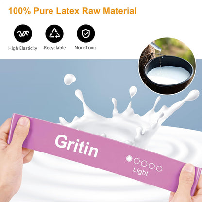 Gritin Resistance Bands Set of 5 Loop Bands with Carrying Case Fitness Exercise Training