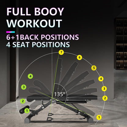 Adjustable Weight Bench 500KG Capacity Foldable Incline Flat Decline with Resistance Rope 13-in-1