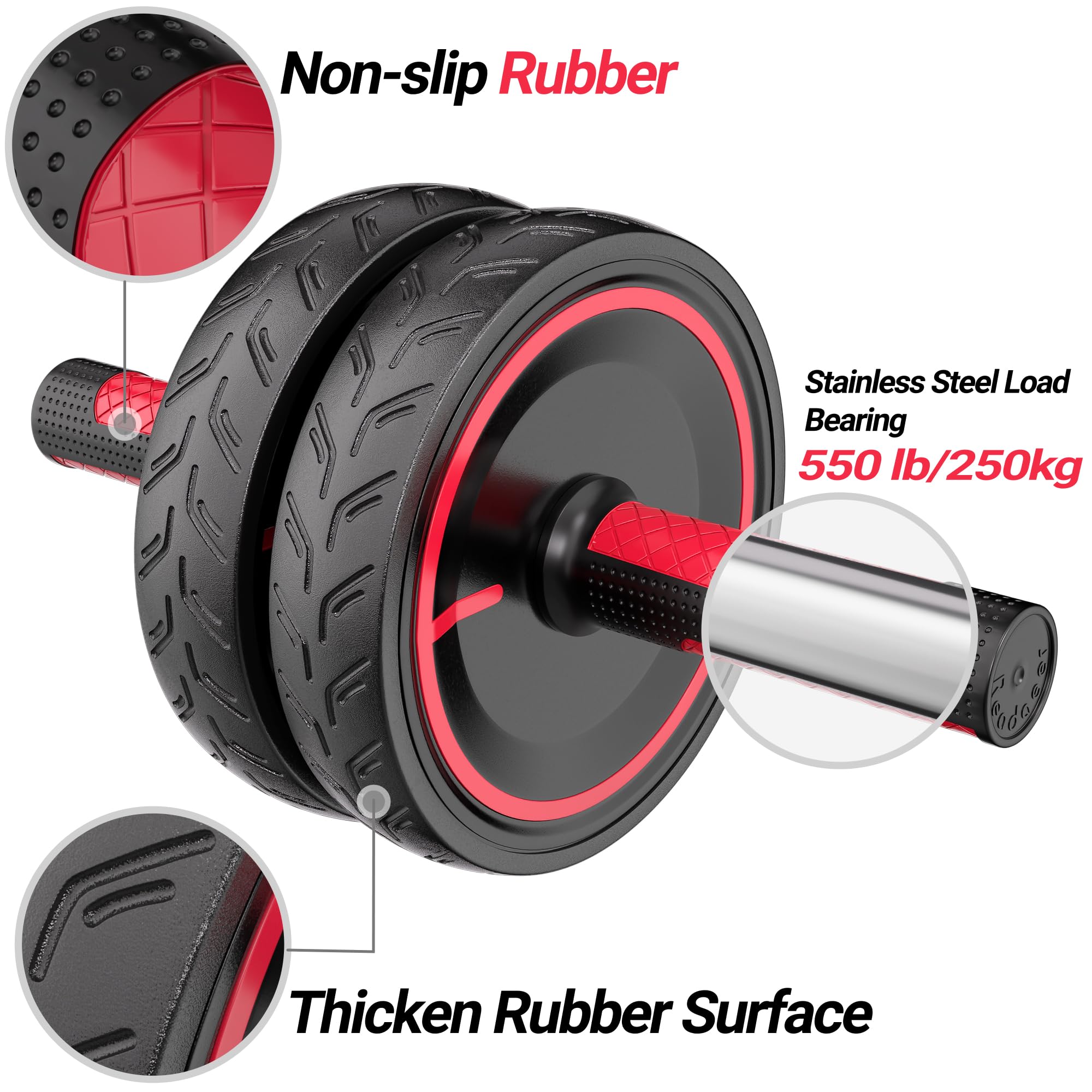 READAEER Ab Roller Wheel Heavy Duty Abdominal Exercise Wheel with Knee Pad Strength Training Equipment