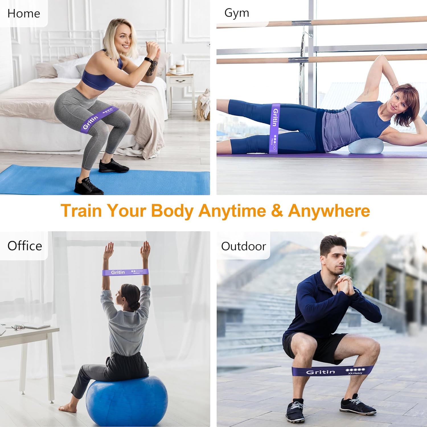 Gritin Resistance Bands Set of 5 Loop Bands with Carrying Case Fitness Exercise Training