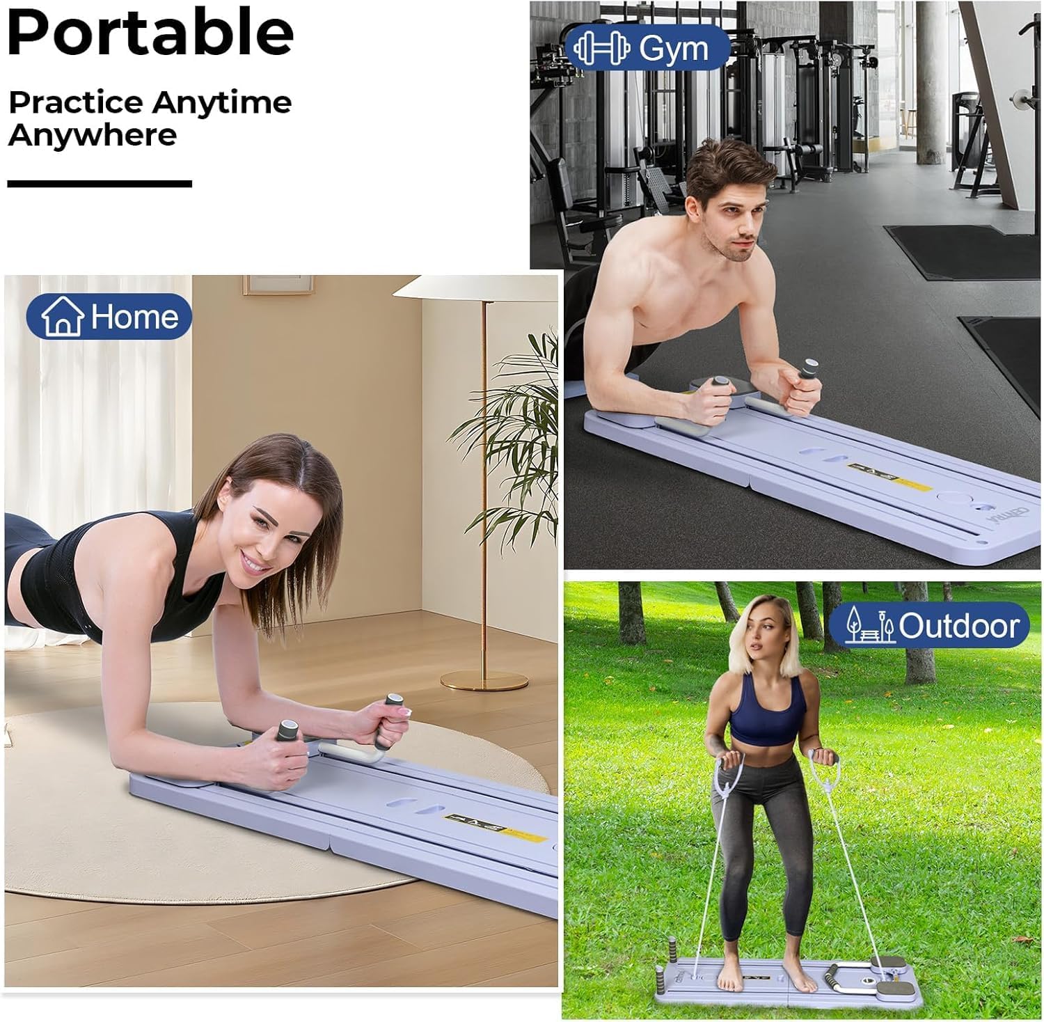 Portable Pilates Reformer 6-in-1 Pilates Board Machine with Pilates Bar Full Body Workout Kit