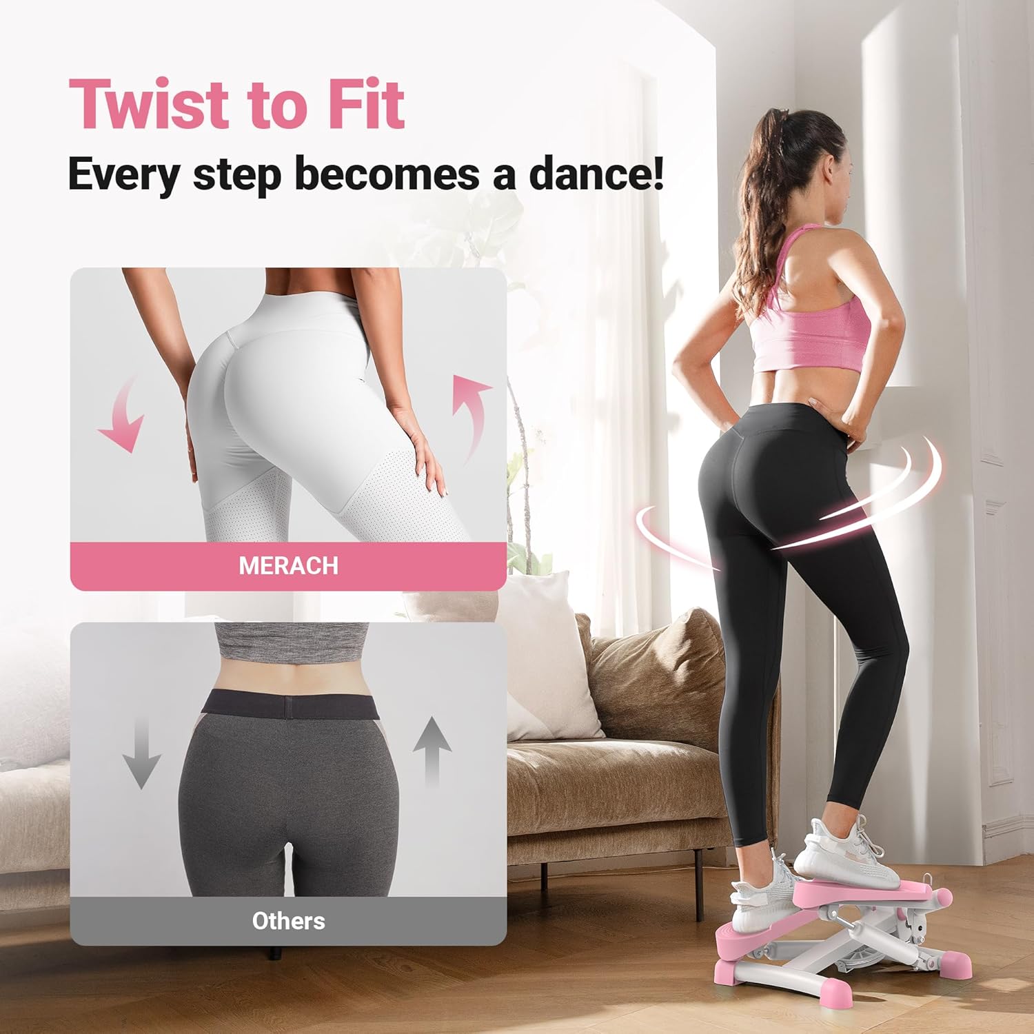 MERACH Mini Stepper Machine 150KG Capacity with Resistance Bands Stair Step Exercise Equipment