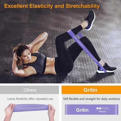 Gritin Resistance Bands Set of 5 Loop Bands with Carrying Case Fitness Exercise Training
