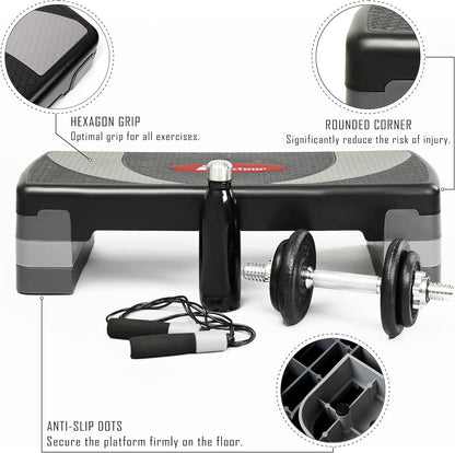 METEOR Aerobic Step Platform 3-Level Adjustable Stepper 200kg Capacity Non-Slip Surface Cardio Training