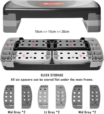 METEOR Aerobic Step Platform 3-Level Adjustable Stepper 200kg Capacity Non-Slip Surface Cardio Training